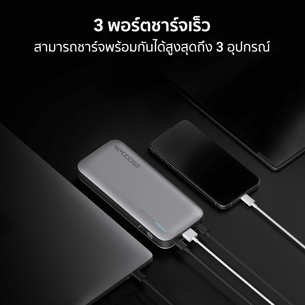 แบตเตอรี่สำรอง CUKTECH รุ่น PB250 (GB.V) 25000 mAh สีเทา จ่ายไฟรวมกันได้สูงถึง 210W